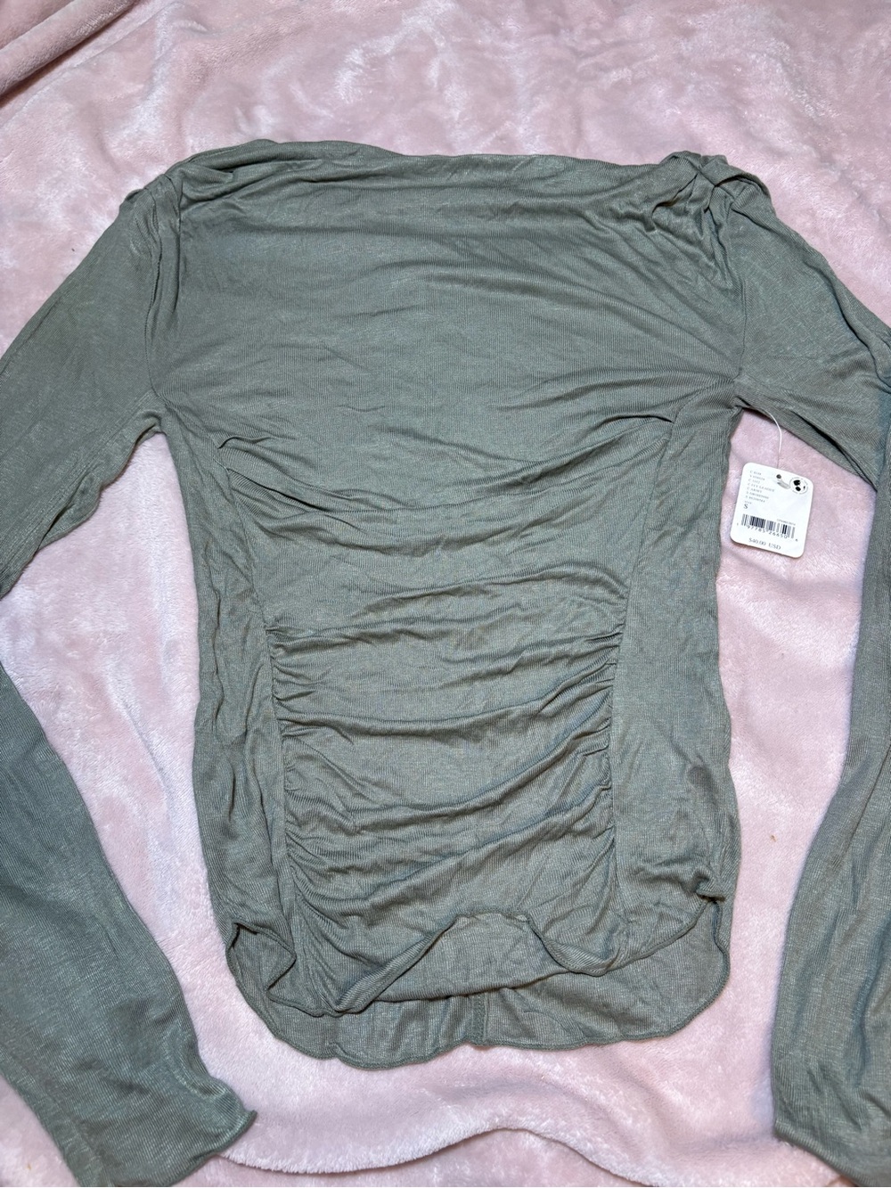 Free People Long-Sleeve Ruched Back Top - Sage Green